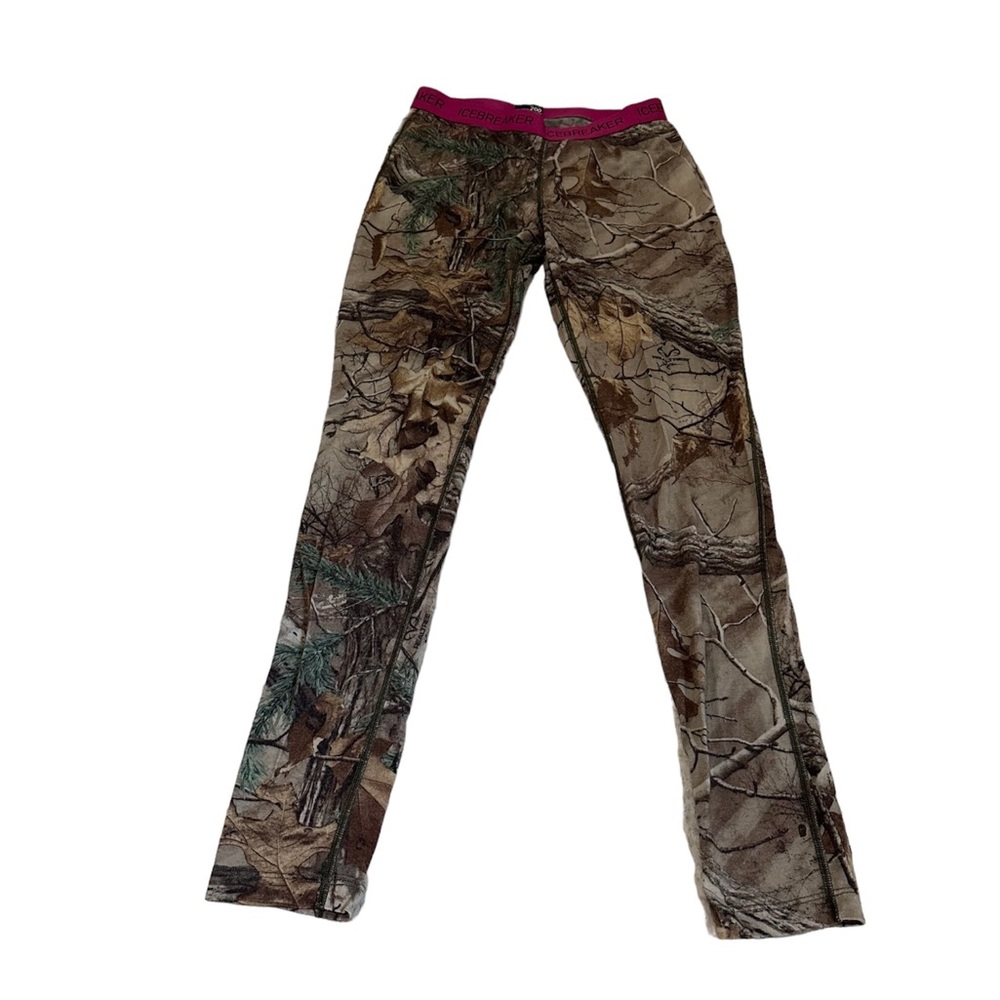 Icebreaker small bodyfit 200 merino wool leggings real tree camouflage brown tan - Picture 1 of 7